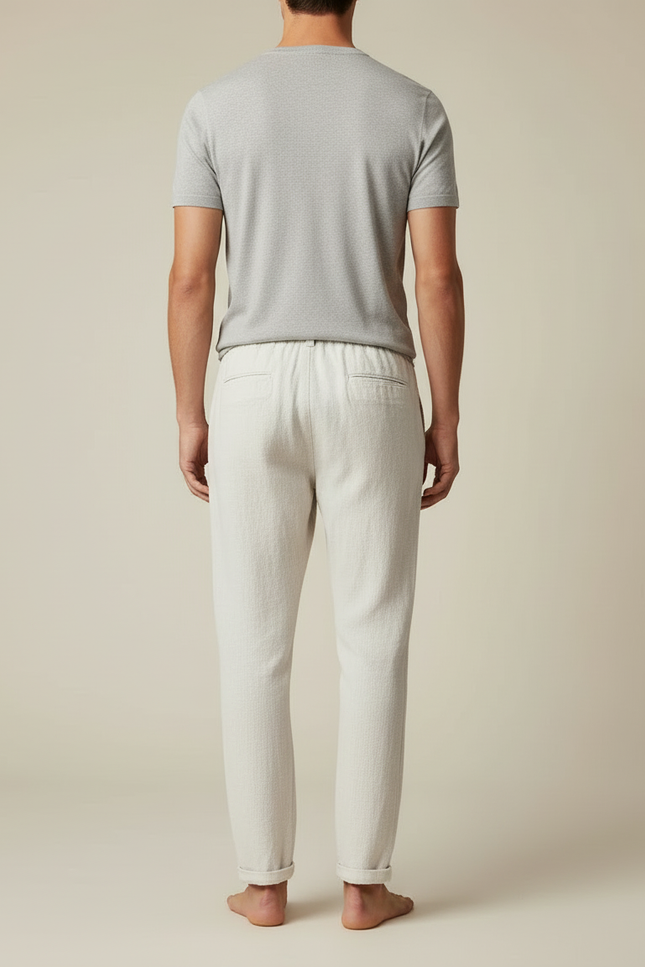 Pantalon Blanc Lin Confortable Décontracté Cordon Homme - vue 2