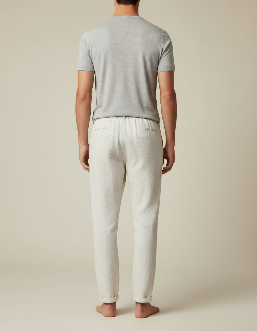 Pantalon Blanc Lin Confortable Décontracté Cordon Homme - vue 2
