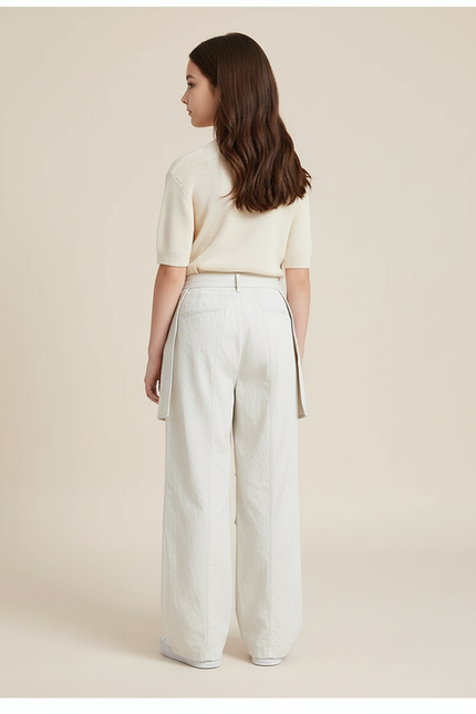Pantalon Blanc Droit Ample Détachable Fille Junior - Lin - vue 2