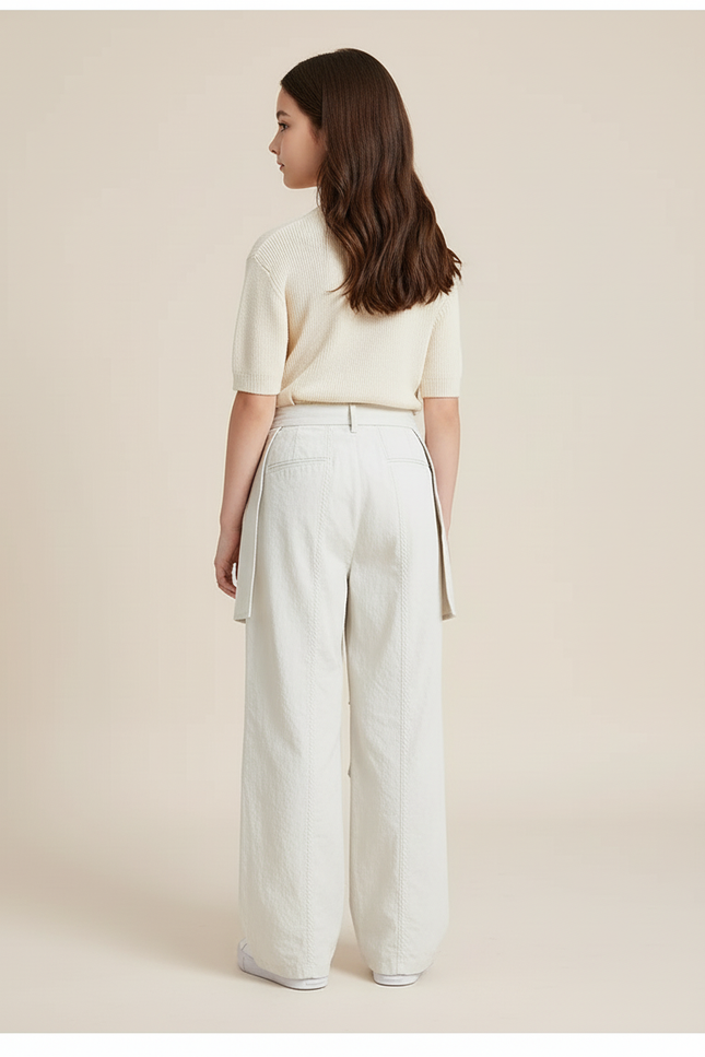 Pantalon Blanc Droit Ample Détachable Fille Junior - Lin - vue 2