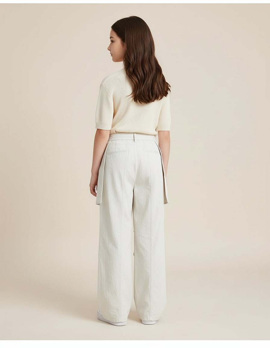 Pantalon Blanc Droit Ample Détachable Fille Junior - Lin - vue 2
