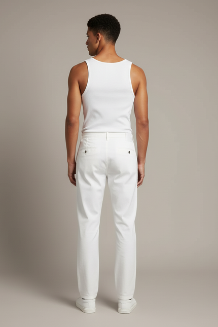 Pantalon Blanc Homme Droit Coton Décontracté Confortable - vue 2