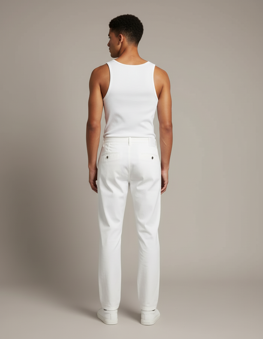 Pantalon Blanc Homme Droit Coton Décontracté Confortable - vue 2