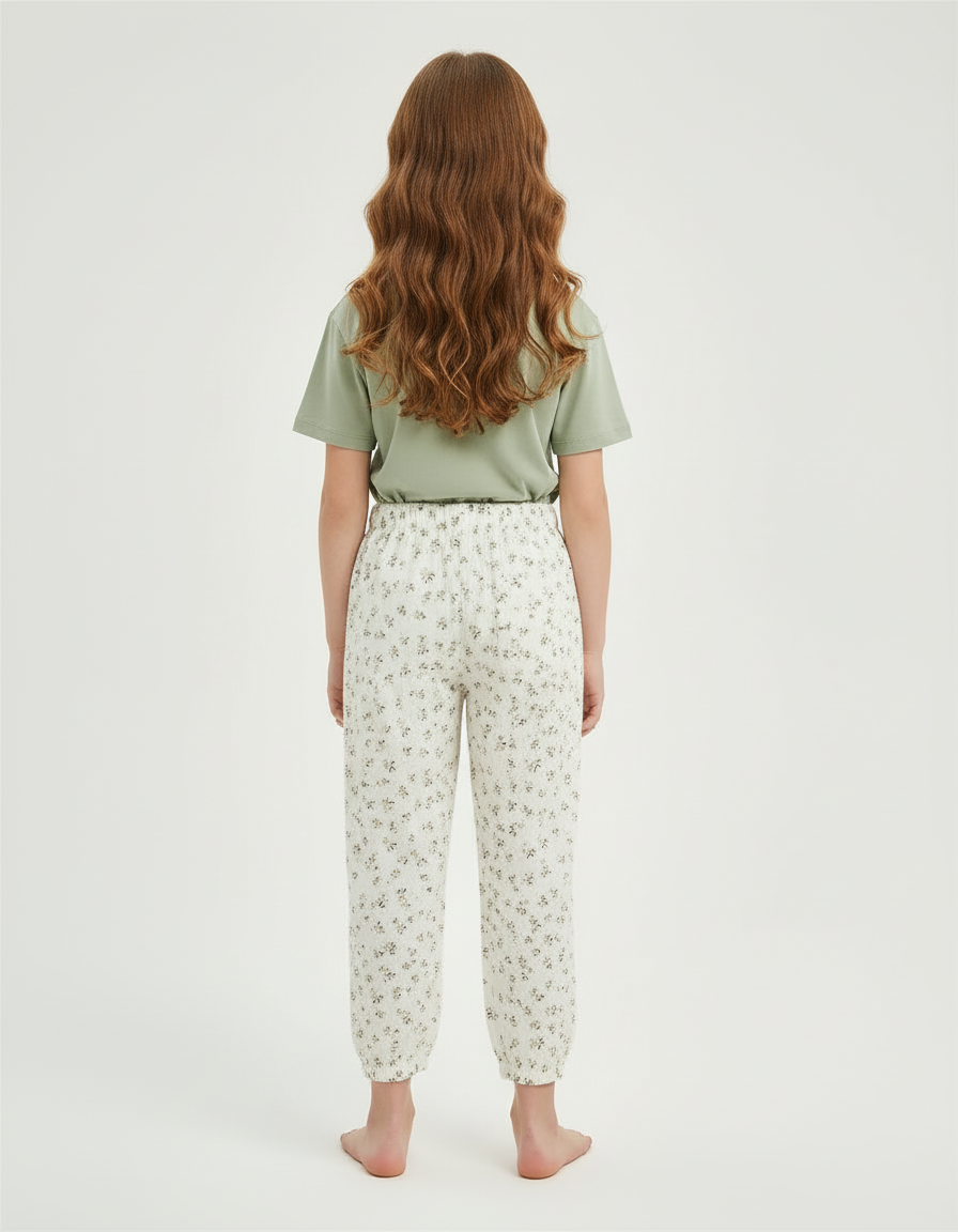 Pantalon Blanc Coton Motif Floral Ample Enfant - vue 2