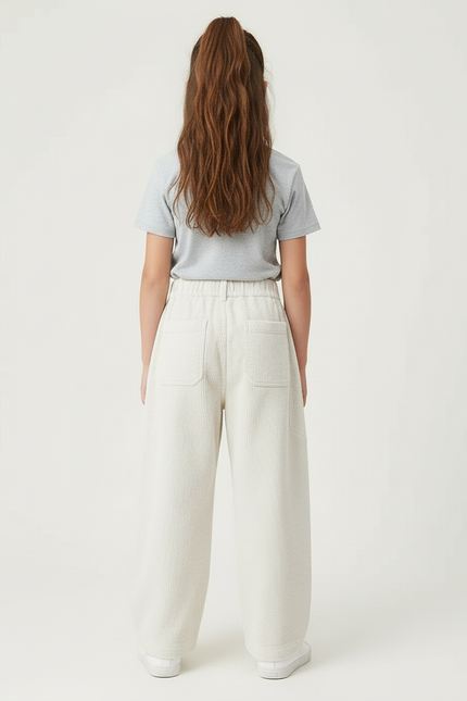 Pantalon Blanc Côtelé Ample Enfant Décontracté - Cordé - vue 2