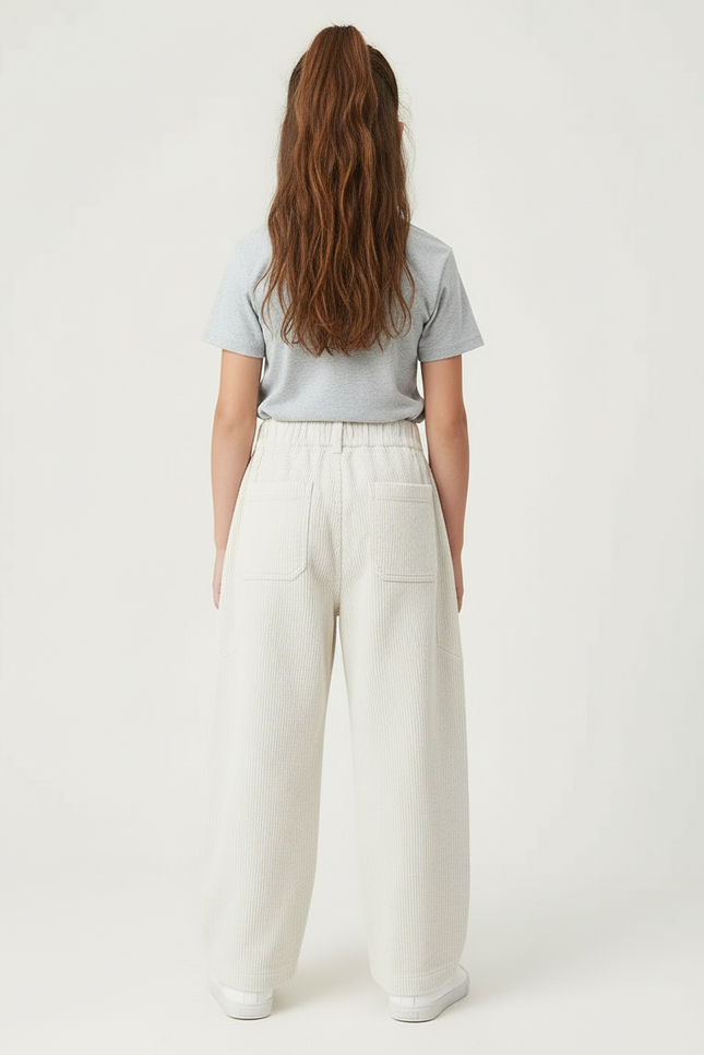 Pantalon Blanc Côtelé Ample Enfant Décontracté - Cordé - vue 2
