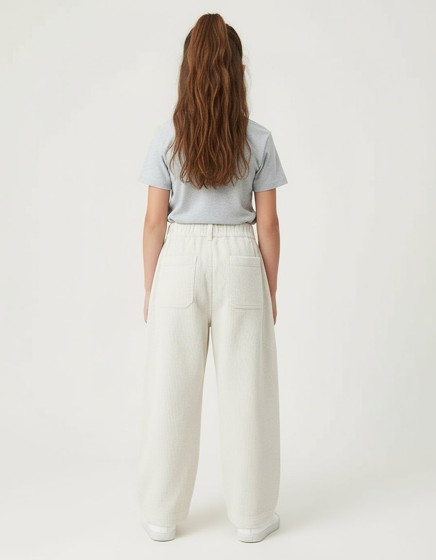 Pantalon Blanc Côtelé Ample Enfant Décontracté - Cordé - vue 2