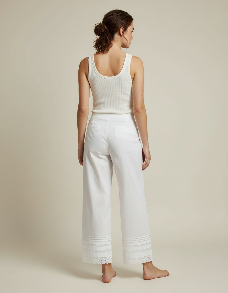Pantalon Blanc Broderie - Coton - vue 2