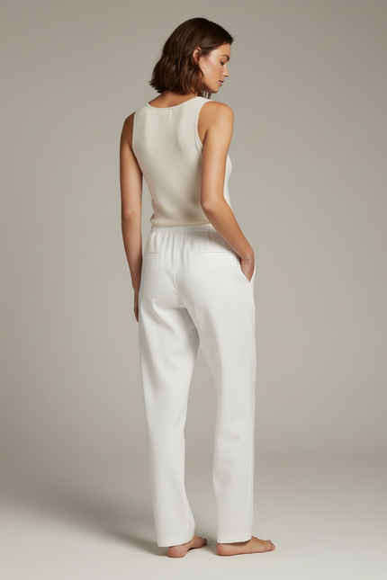 Pantalon Blanc Ample Droit Confortable Décontracté - Polyester - vue 2