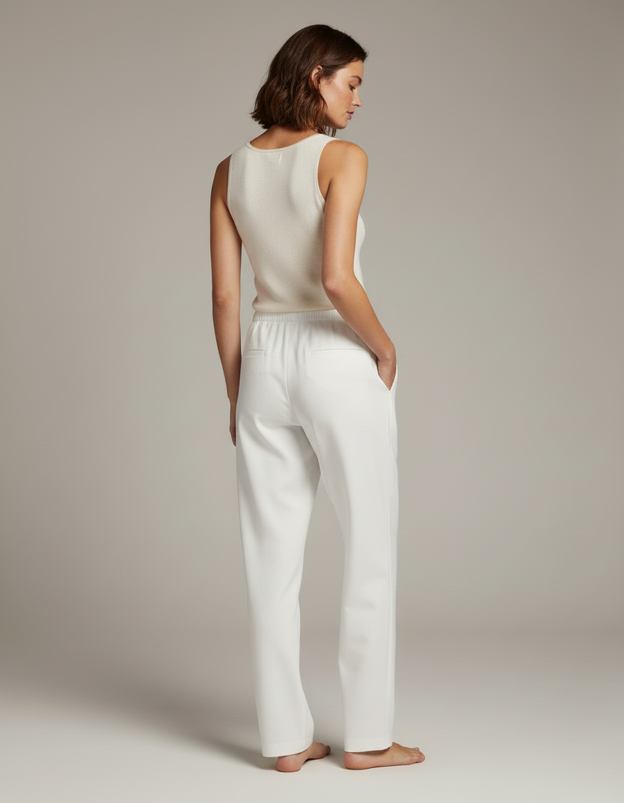 Pantalon Blanc Ample Droit Confortable Décontracté - Polyester - vue 2
