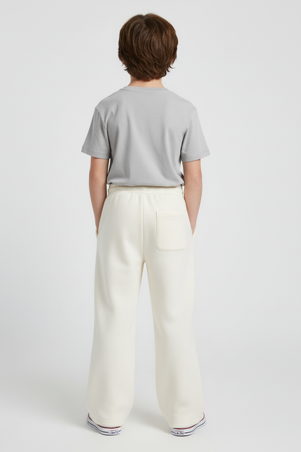 Pantalon Blanc Ample Molletonné Cordon Décontracté Enfant - Beige - vue 2