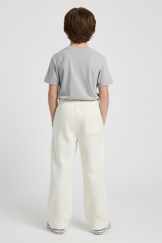 Pantalon Blanc Ample Molletonné Cordon Décontracté Enfant - Beige - vue 2