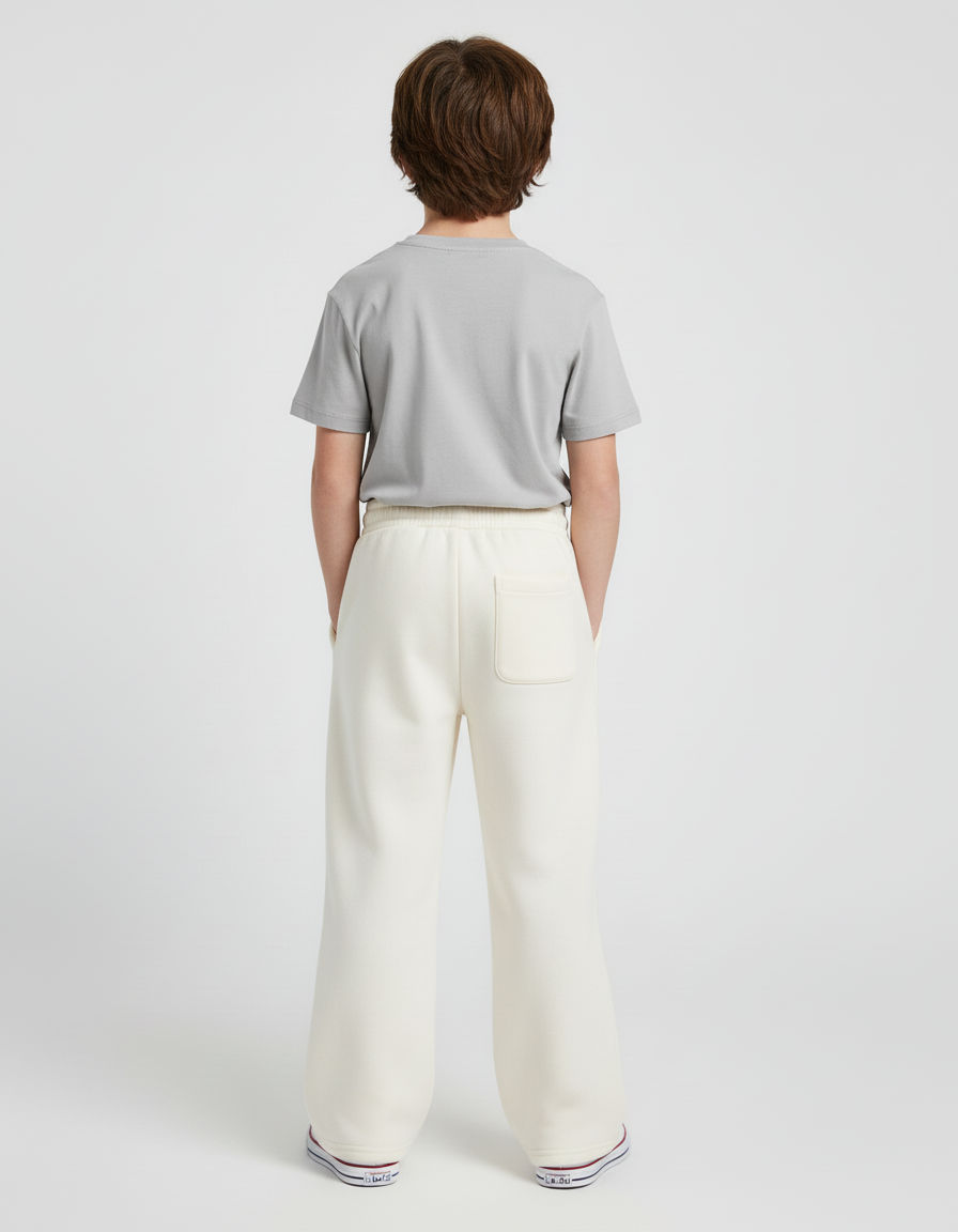 Pantalon Blanc Ample Molletonné Cordon Décontracté Enfant - Beige - vue 2