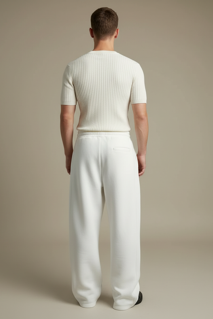 Pantalon Blanc Décontracté Large Cordon Homme Sport - Molleton - vue 2