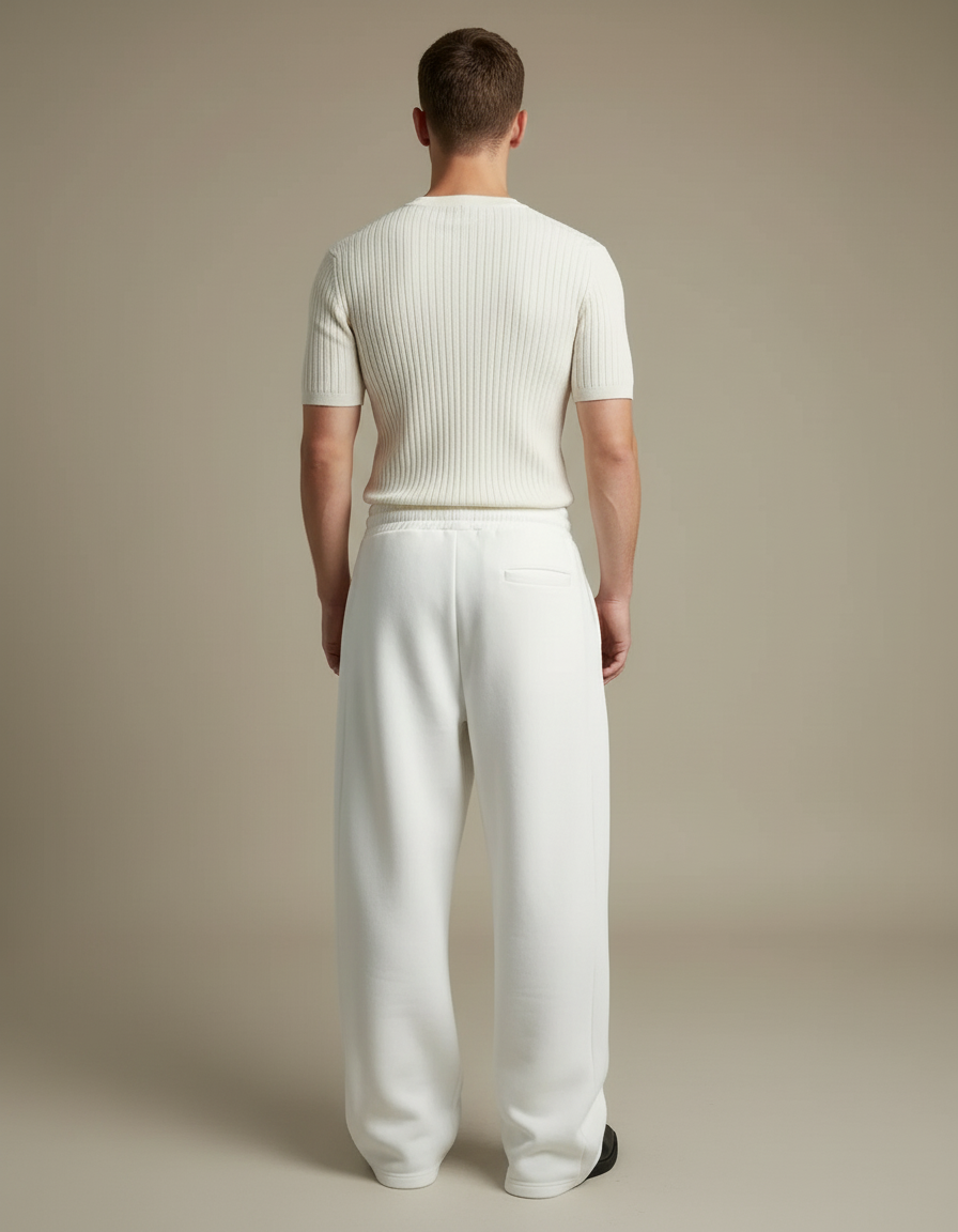Pantalon Blanc Décontracté Large Cordon Homme Sport - Molleton - vue 2