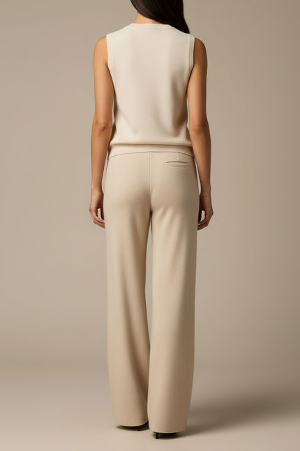 Pantalon Blanc Laine Tricoté Ample Droit Femme - Beige - vue 2