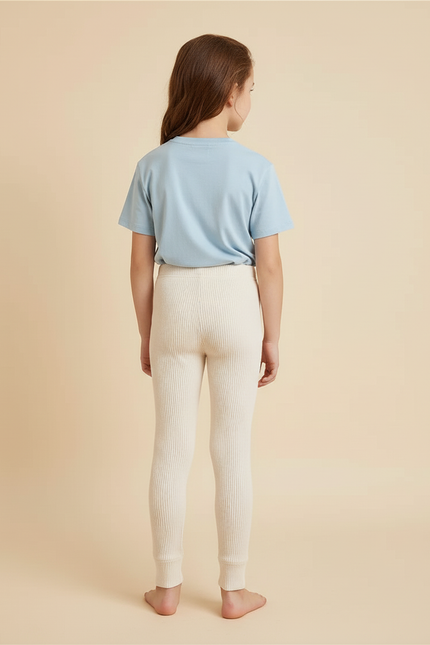 Pantalon Blanc Côtelé Décontracté Enfant Rayé Confortable - Beige Maille - vue 2