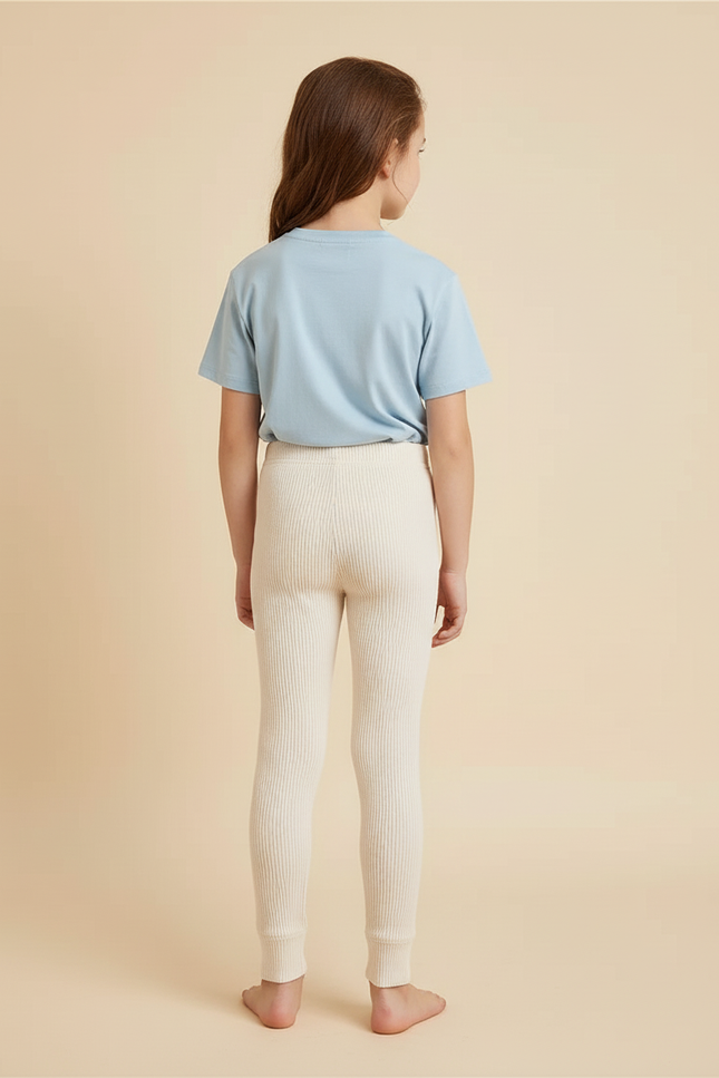 Pantalon Blanc Côtelé Décontracté Enfant Rayé Confortable - Beige Maille - vue 2