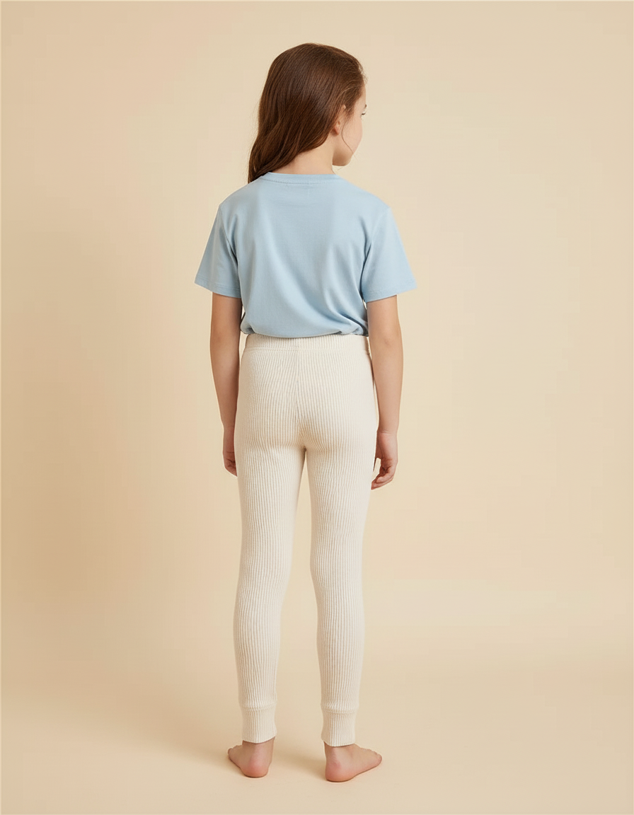 Pantalon Blanc Côtelé Décontracté Enfant Rayé Confortable - Beige Maille - vue 2
