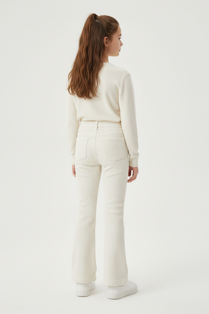 Pantalon Blanc Côtelé Évasé Confortable Enfant - Cordé - vue 2