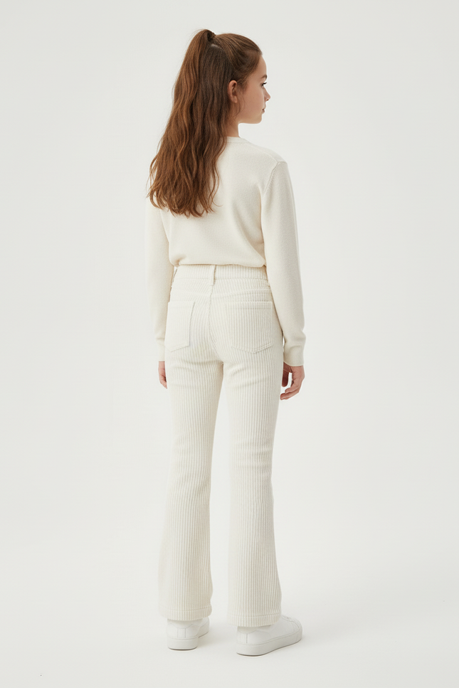 Pantalon Blanc Côtelé Évasé Confortable Enfant - Cordé - vue 2