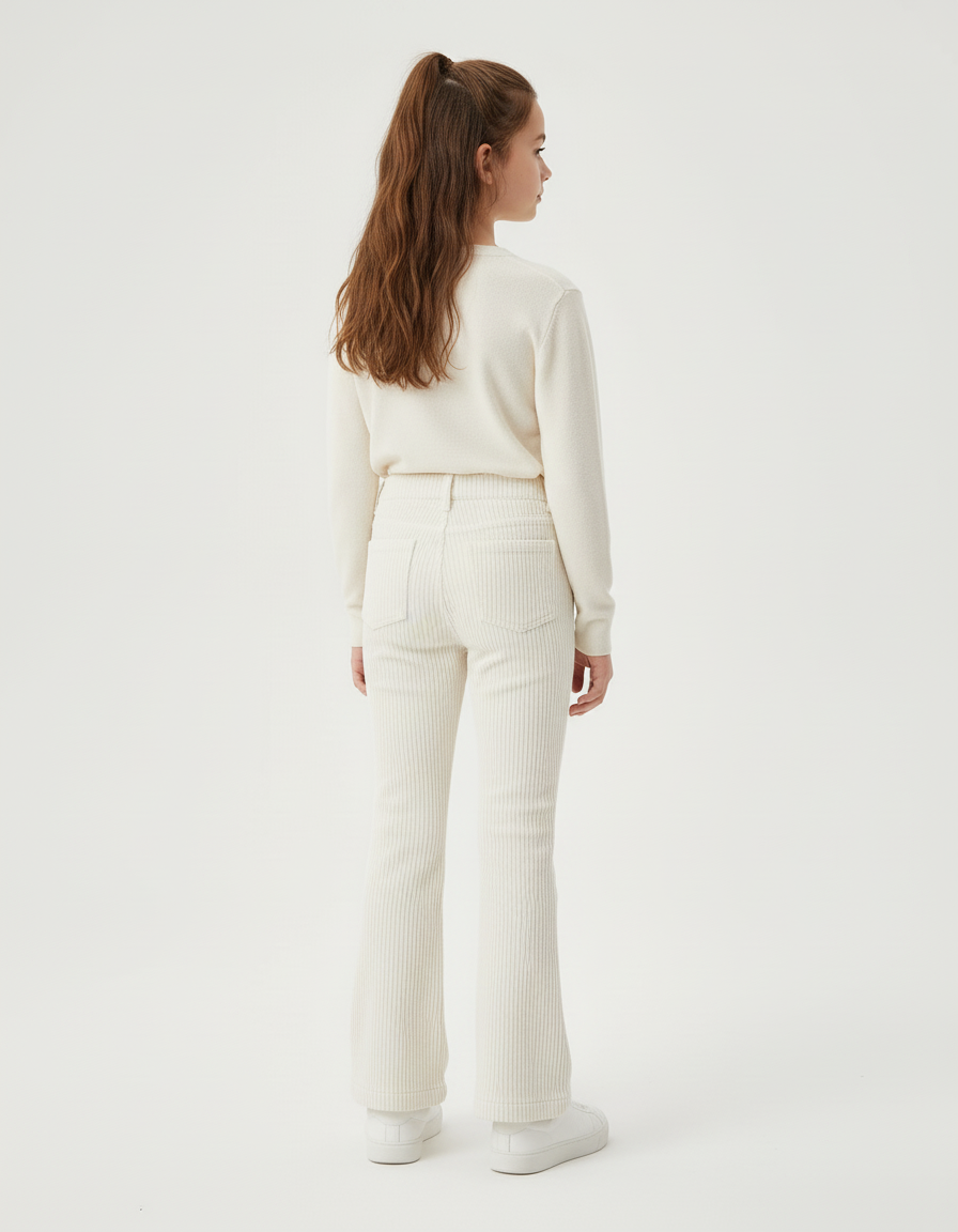 Pantalon Blanc Côtelé Évasé Confortable Enfant - Cordé - vue 2