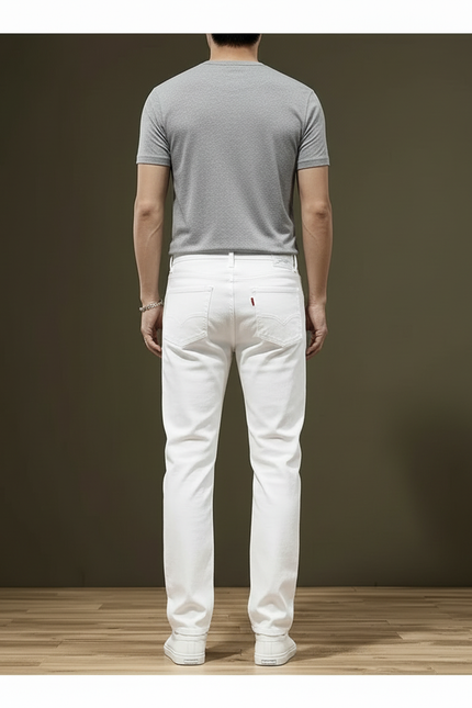 Pantalon Blanc Homme Droit Coton Décontracté Stretch - Jean - vue 2