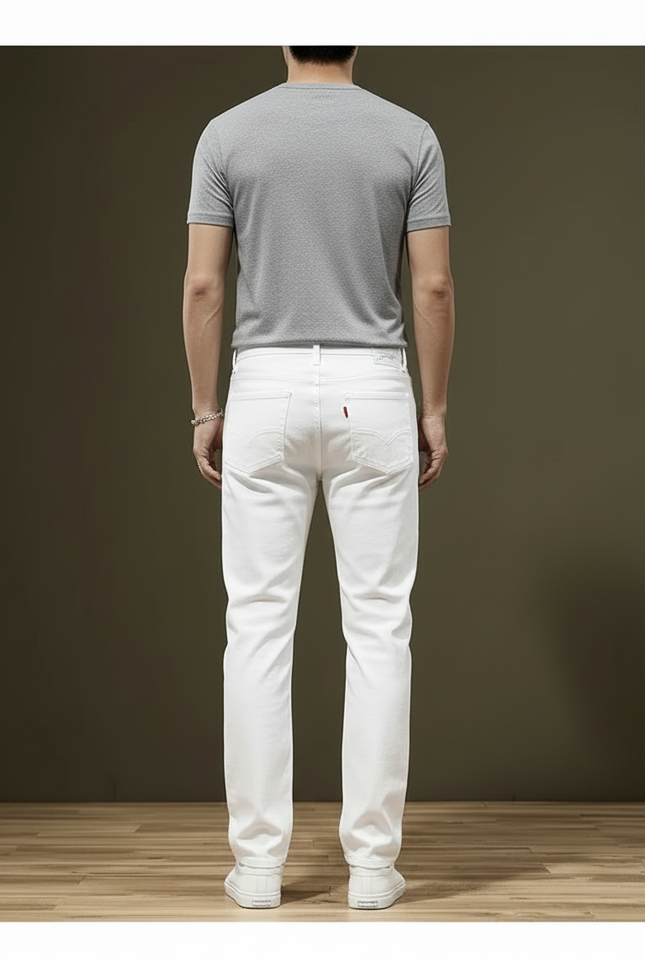 Pantalon Blanc Homme Droit Coton Décontracté Stretch - Jean - vue 2