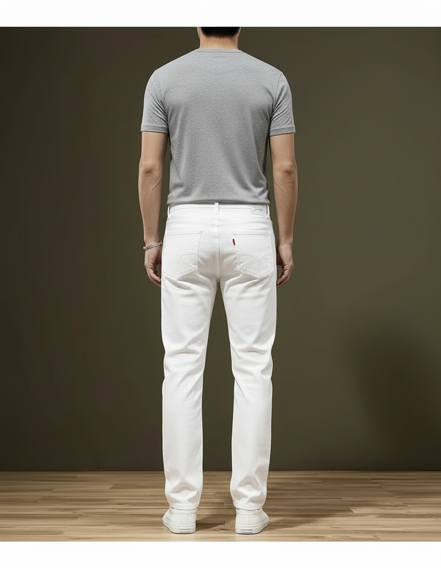 Pantalon Blanc Homme Droit Coton Décontracté Stretch - Jean - vue 2