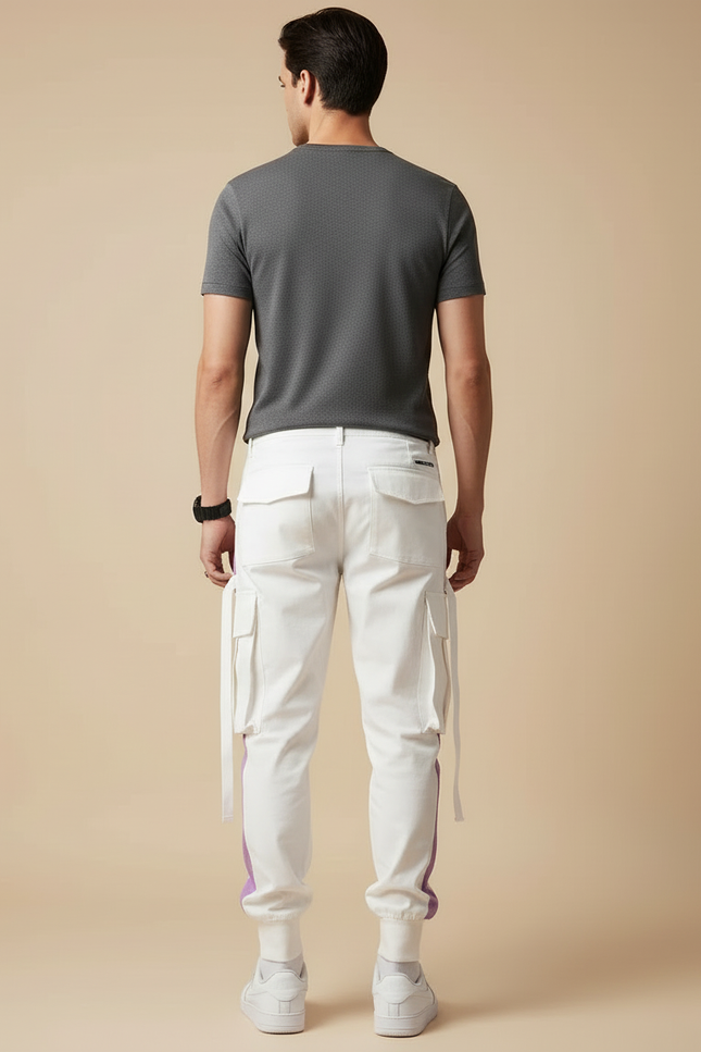 Pantalon Blanc Cargo Homme Streetwear Sportif - Toile - vue 2