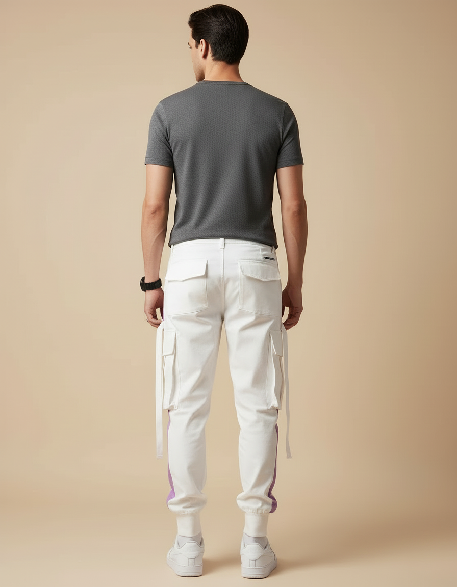 Pantalon Blanc Cargo Homme Streetwear Sportif - Toile - vue 2