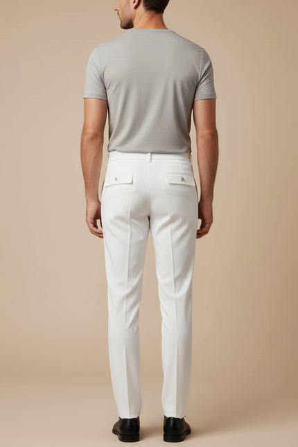 Pantalon Blanc Homme Droit Élégant Coton Slim - vue 2