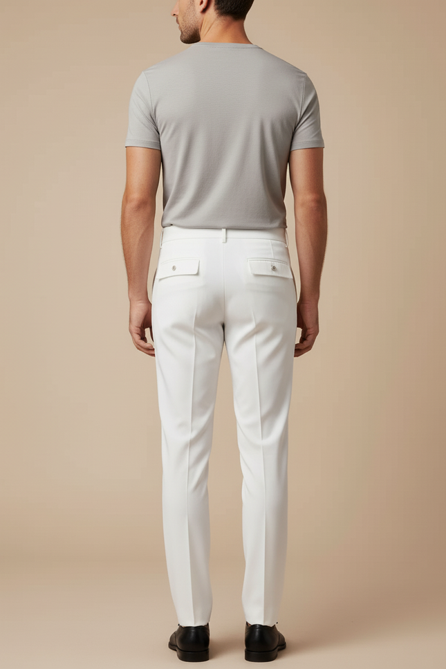 Pantalon Blanc Homme Droit Élégant Coton Slim - vue 2
