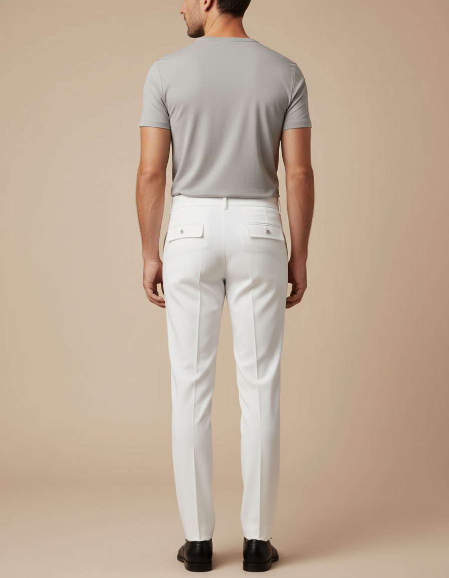 Pantalon Blanc Homme Droit Élégant Coton Slim - vue 2