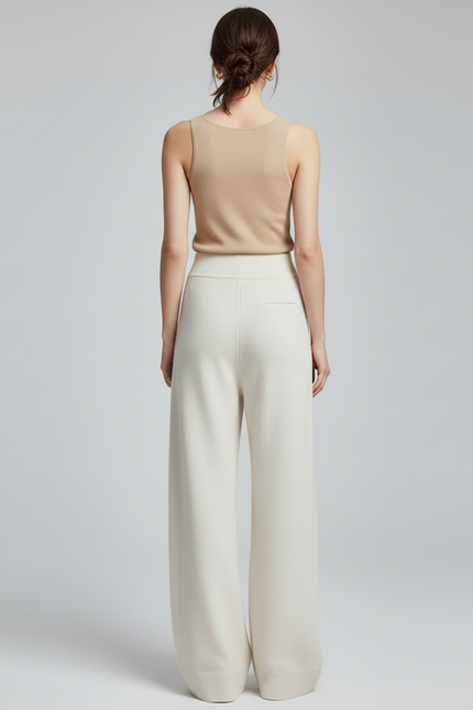 Pantalon Blanc Ample Tricoté Taille Haute - Laine - vue 2
