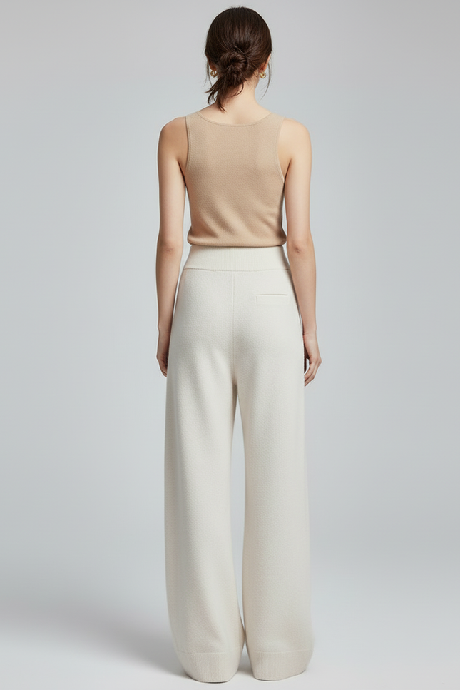 Pantalon Blanc Ample Tricoté Taille Haute - Laine - vue 2