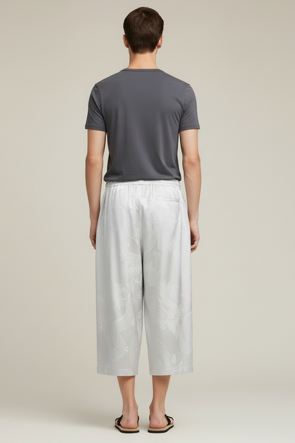 Pantalon Blanc Fluide Plissé Imprimé Dragon Homme Décontracté - Gris Satin - vue 2
