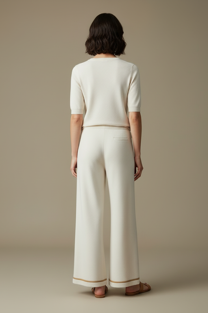 Pantalon Blanc Tricoté Ample Casual Élégant - Maille - vue 2