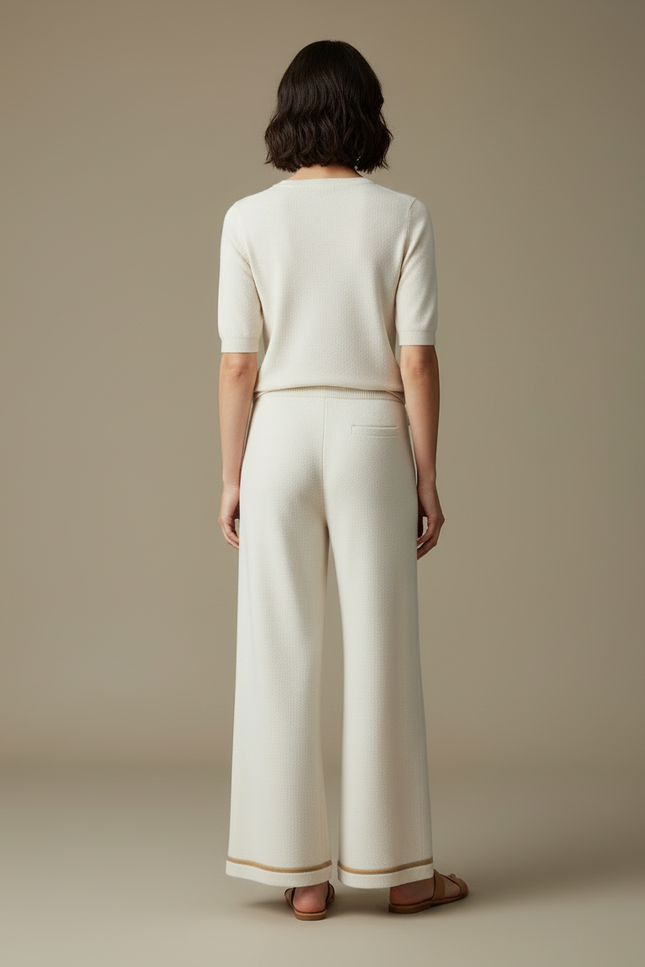 Pantalon Blanc Tricoté Ample Casual Élégant - Maille - vue 2