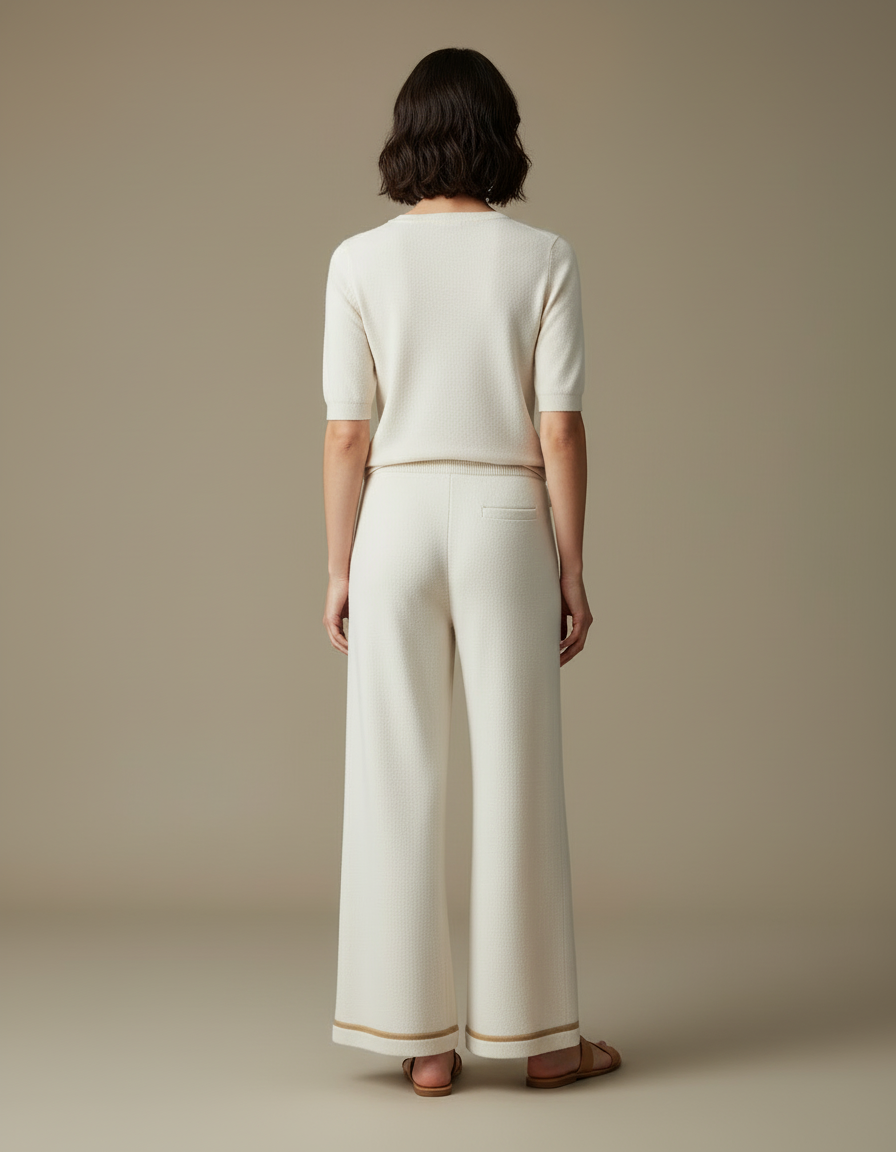 Pantalon Blanc Tricoté Ample Casual Élégant - Maille - vue 2