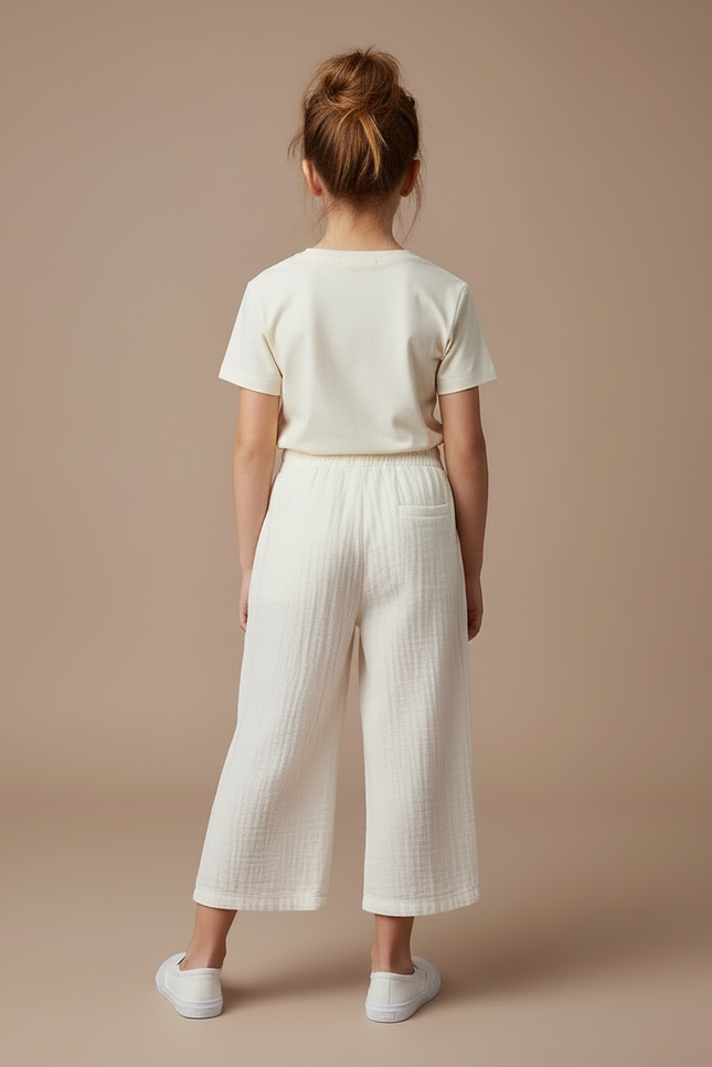 Pantalon Blanc Gaufré Ample Coton Enfant Estival - vue 2