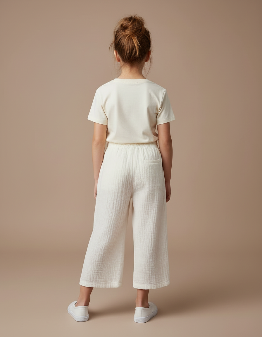Pantalon Blanc Gaufré Ample Coton Enfant Estival - vue 2