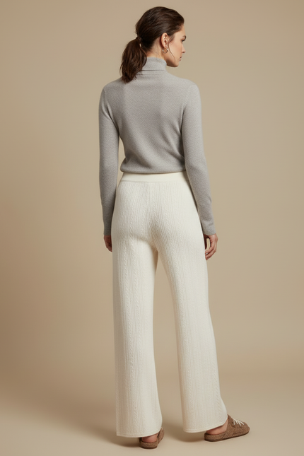 Pantalon Blanc Tricoté Ample Décontracté Femme Élégant - Maille - vue 2