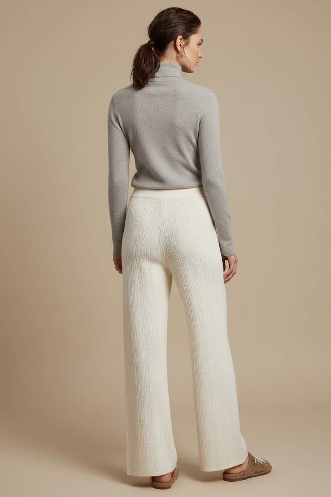 Pantalon Blanc Tricoté Ample Décontracté Femme Élégant - Maille - vue 2