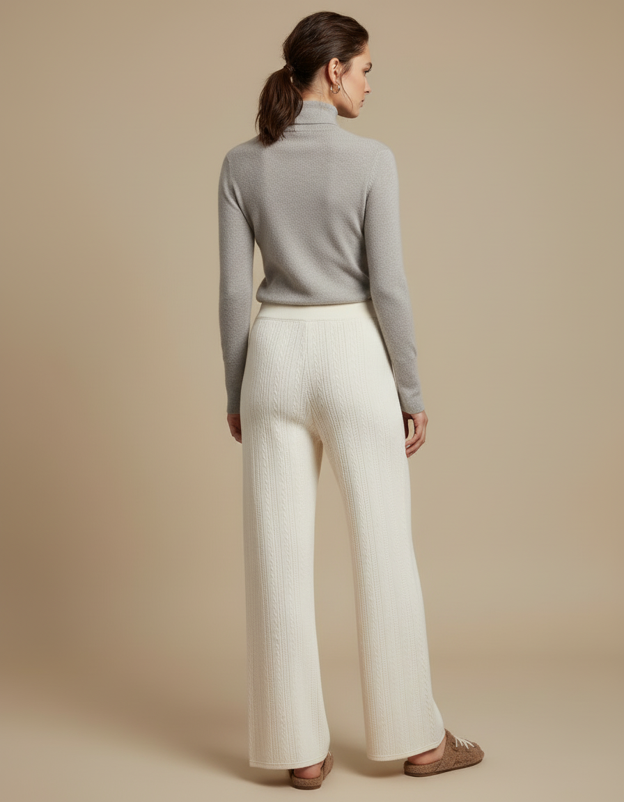Pantalon Blanc Tricoté Ample Décontracté Femme Élégant - Maille - vue 2
