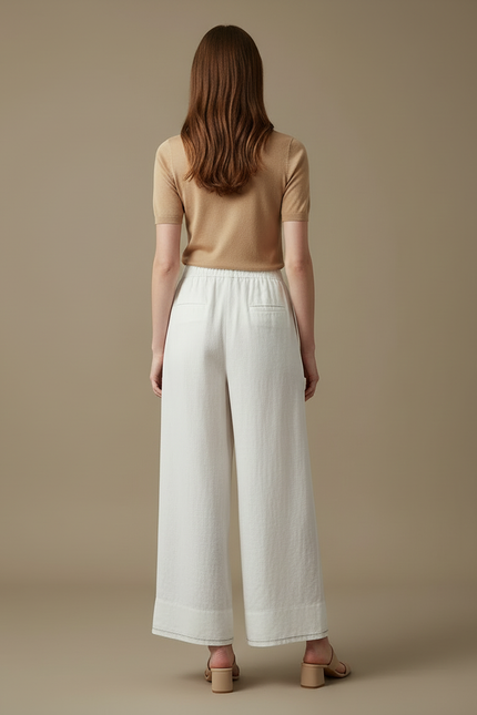 Pantalon Large Blanc Lin - vue 2