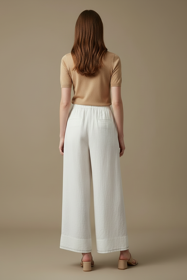 Pantalon Large Blanc Lin - vue 2