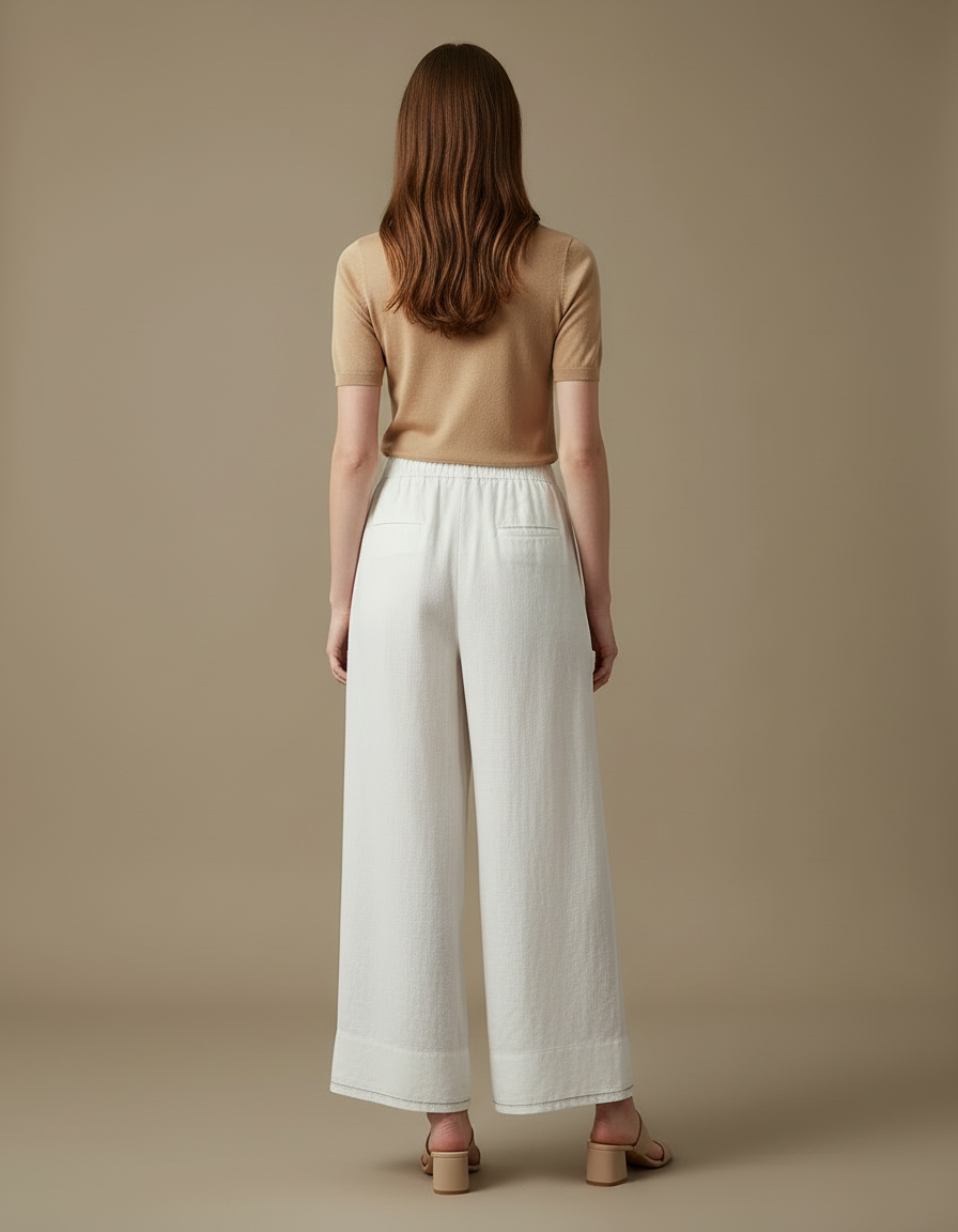Pantalon Large Blanc Lin - vue 2