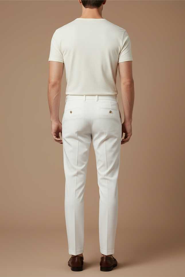 Pantalon Blanc Homme Slim Habillé Boutons Dorés Élégant - Gabardine - vue 2