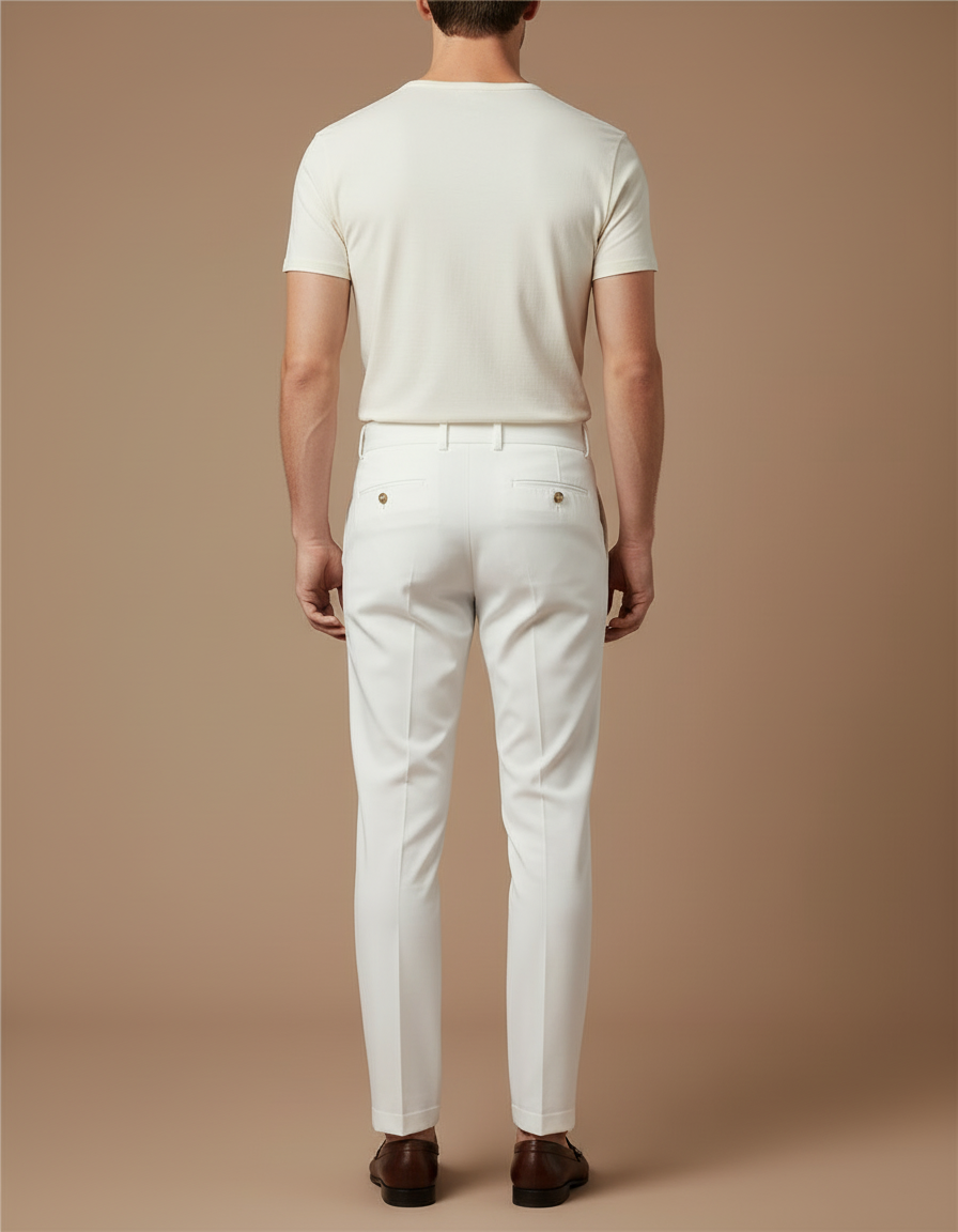 Pantalon Blanc Homme Slim Habillé Boutons Dorés Élégant - Gabardine - vue 2